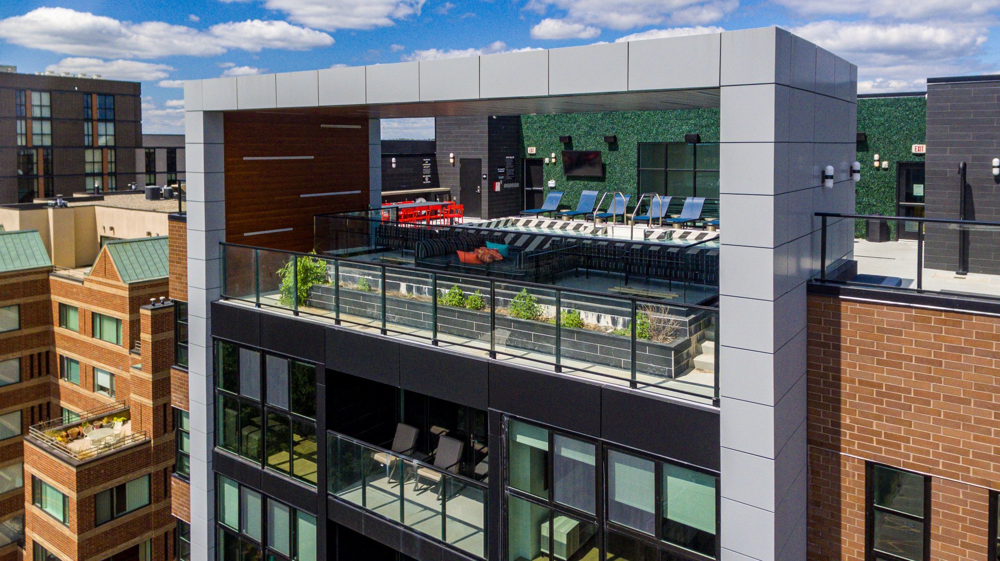 View of the Sloan Plaza rooftop pool and terrace